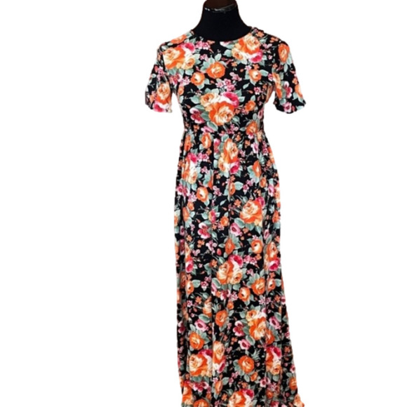 Amelia James New Size S Black Orange Floral Print Newport Stretch Maxi Dress - Picture 3 of 10